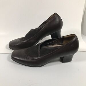 Aravon Florence Overlap Fabric‎ Leather Block Heels Womens US 10M UK 8 EU 40